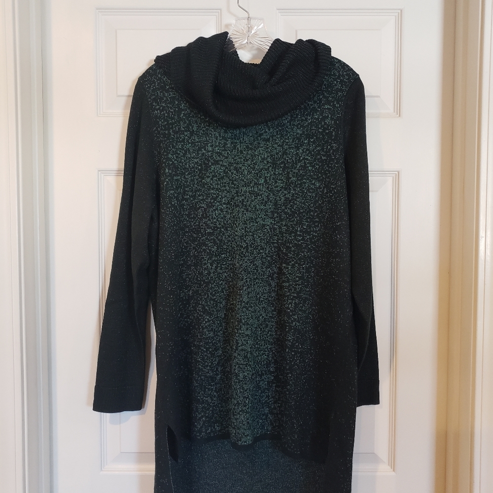Green and black metallic tunic sweater